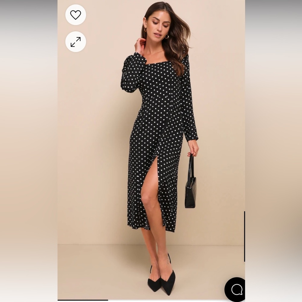 Lulu’s Long Sleeve Midi Polka Dot Dress